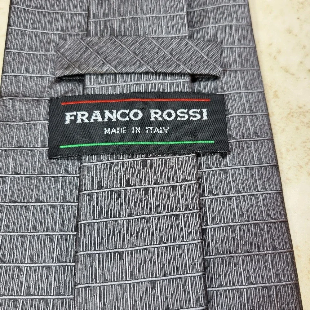 Franco Rossi  Italy Black White Abstract Textured Silk Pointed‎ Tie